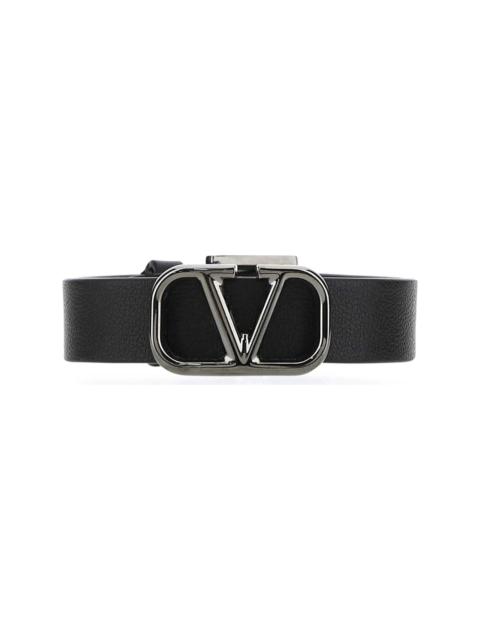 Black Leather Vlogo Bracelet