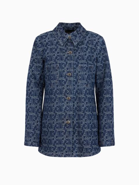 EMPORIO ARMANI Denim shirt jacket with all-over jacquard EA logo