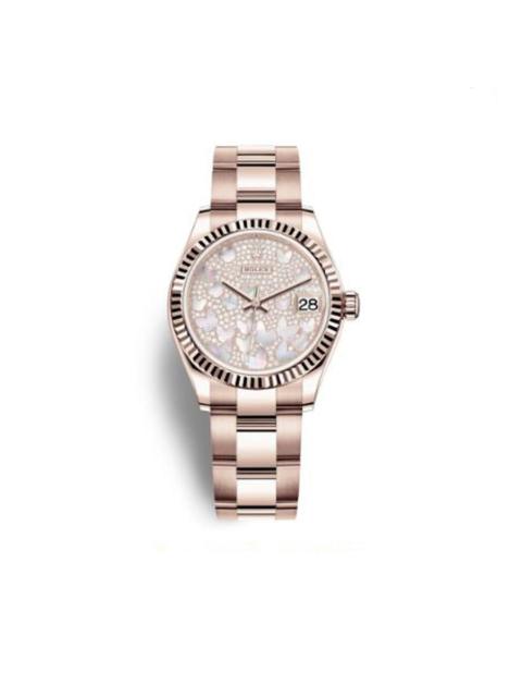 ROLEX Rolex Datejust 31 Mother of Pearl Butterfly Diamond Pave Dial Ladies 18kt Everose Gold Oyster Watch 