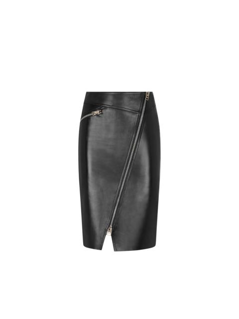 TOM FORD KNEE-LENGTH DIAGONAL ZIP LEATHER SKIRT