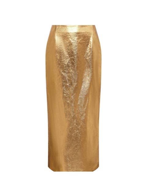 GABRIELA HEARST Manuela Midi Skirt in Metallic Gold Linen Twill