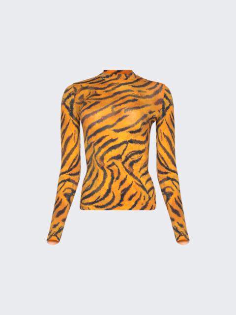 Marine Serre Tiger Printed Jersey Highneck Top Medium Orange