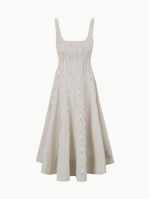 STAUD STAUD WELLS DRESS IVORY DARK OAK MICRO STRIPE