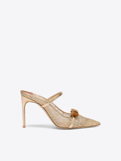 MALONE SOULIERS Aurora 90 Gold Glitter Mesh Heeled Mules