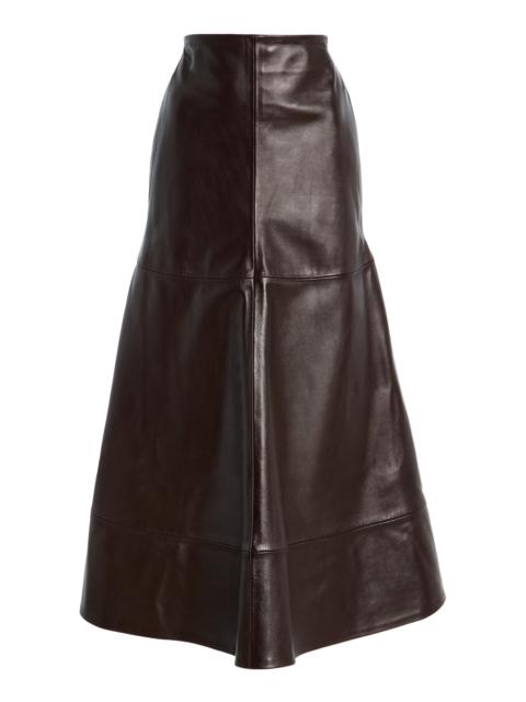 BRANDON MAXWELL The Preston Flared Leather Midi Skirt brown