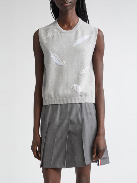 Thom Browne Thom Browne Feather Intarsia Cashmere Sweater Vest in Pale Grey at Nordstrom