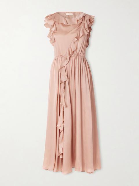 ULLA JOHNSON Saanvi Draped Ruffled Silk-satin Midi Dress