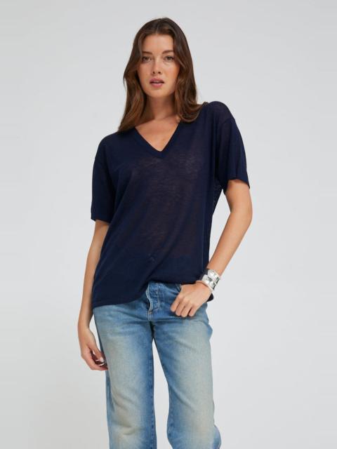 SPRWMN NAVY TISSUE CASHMERE V-NECK TEE
