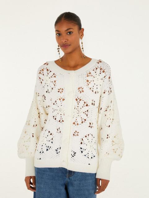 FARM RIO Off-White Crochet 3D Flower Knit Cardigan