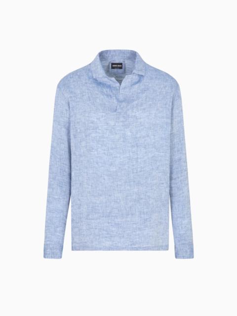 GIORGIO ARMANI POLO SHIRT IN PURE LINEN CANVAS