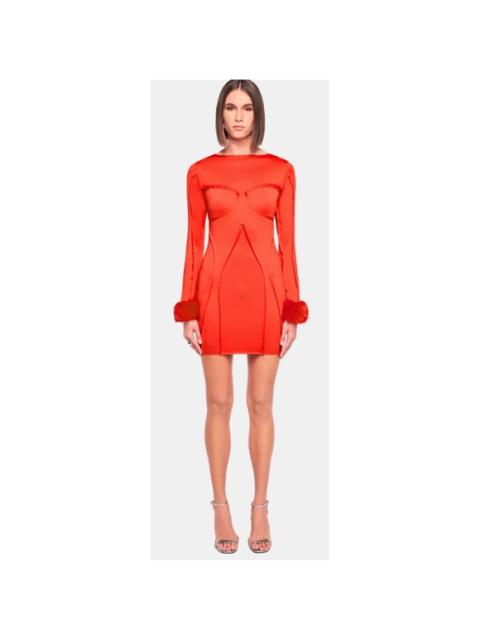 Other Designers NWT OW Collection CIARA Mini Dress in Red Removable Fur Cuffs Sz Large $220