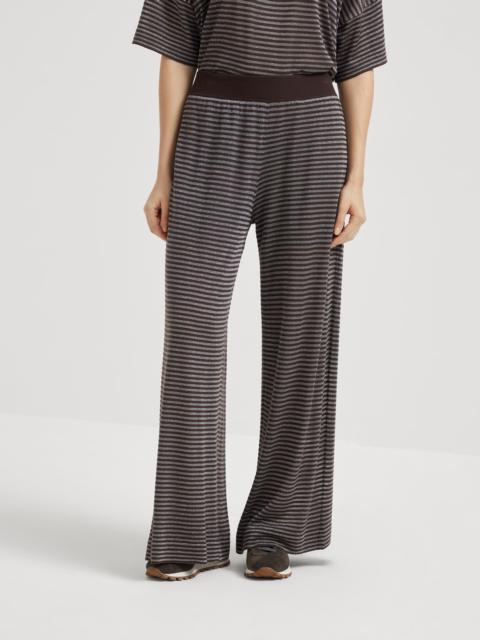 Brunello Cucinelli Sparkling stripes lightweight knit trousers in virgin wool and cashmere