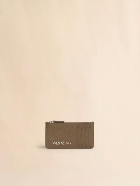 Marni BROWN LEATHER CARD CASE WITH MARNI MENDING