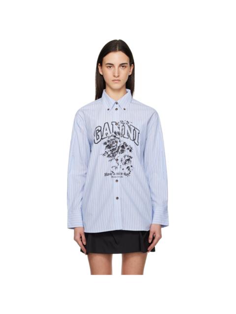 GANNI Blue Stripe Logo Shirt