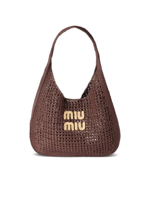 Raffia-effect woven shoulder bag