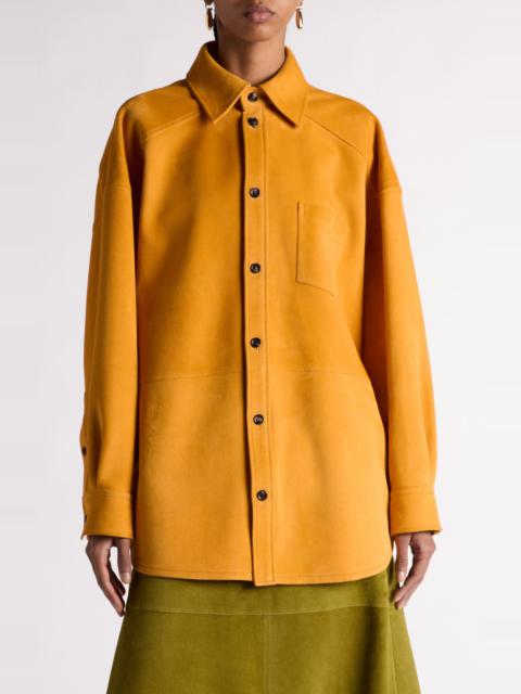 Bottega Veneta Full Grain Lambskin Suede Oversize Button-Up Shirt in 7021 Tangelo at Nordstrom