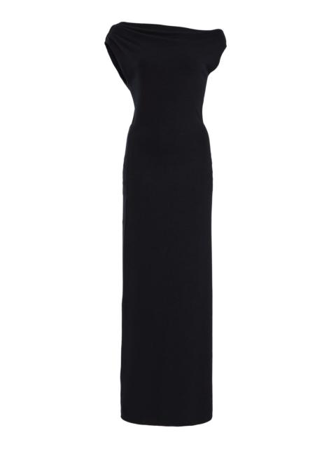 LESET Lauren Ruched Asymmetric Jersey Maxi Dress black