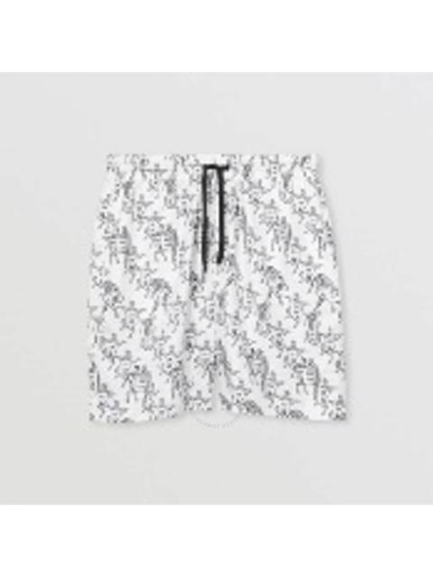 Burberry White Ip Pattern Bradeston Silk Shorts, Size XX-Small