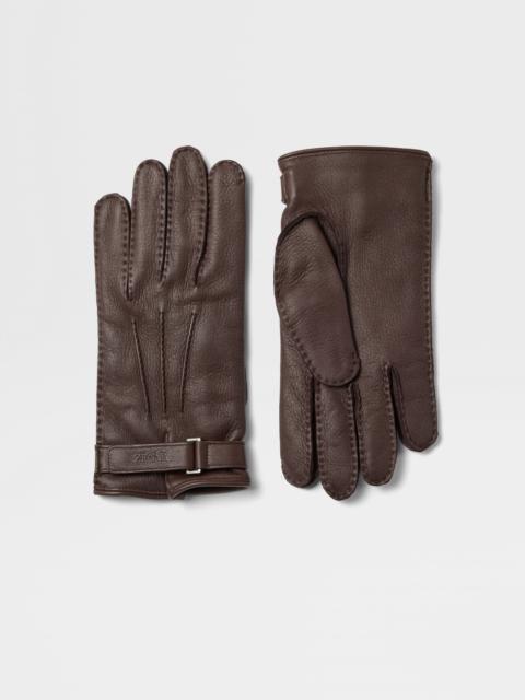 ZEGNA DARK BROWN DEERSKIN GLOVES