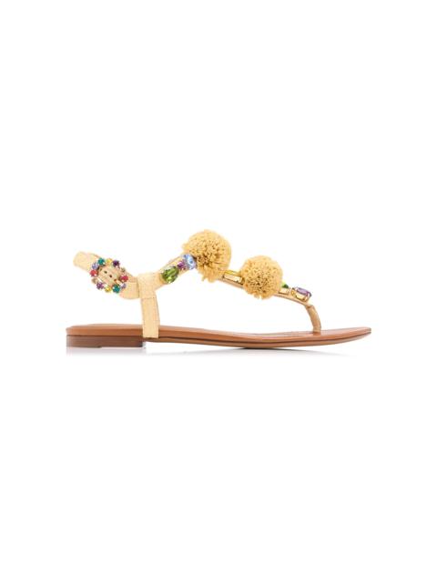 Dolce & Gabbana Embellished Raffia Thong Sandals multi