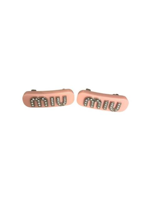 Miu Miu Miu Miu Crystal Embellished Pink Hair Clips Made In Italy With Satin Pouch