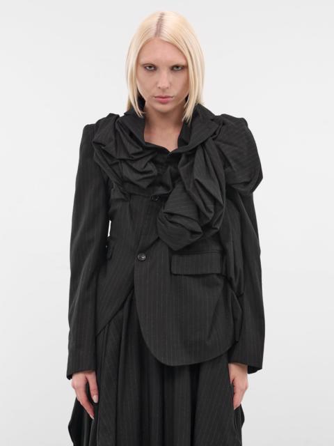 Comme Des Garçons Black Pinstripe Draped Appliqué Blazer