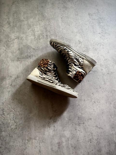 SAINT LAURENT Saint Laurent Paris Black White Zebra Leopard Hair Suede High-Top Sneakers