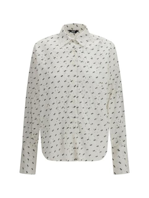 GCDS Gcds Cotton Broderie Anglaise Shirt With All-over Logo Embroidery