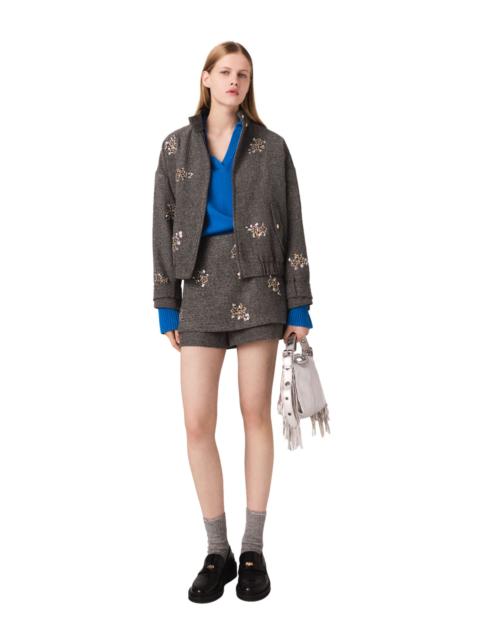 maje maje Floral embroidered shorts in Grey at Nordstrom