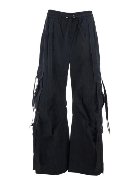 Dolce & Gabbana Dolce & Gabbana Women Black Cargo Pants With Elastic Waist With Faded Effect In Cotton Blend Woman
