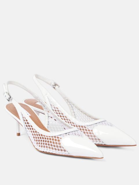 Alaïa Le Cœur patent leather and fishnet slingback pumps