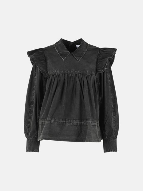 GANNI BLACK ORGANIC COTTON BLOUSE