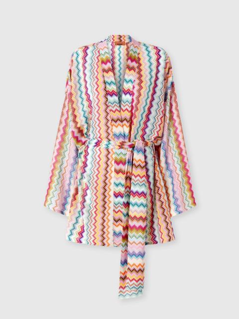 Missoni Short kimono cover-up in lamé viscose with pixel-effect zigzag pattern