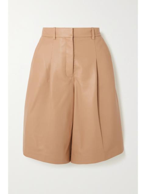 JOSEPH Tarah Pleated Leather Wide-leg Shorts