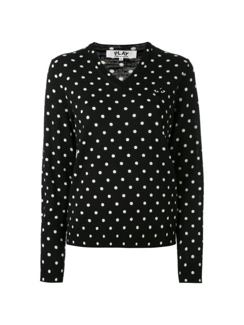 Comme des Garçons PLAY WOMENS V-NECK PULLOVER POLKA DOT BLACK HEART - BLACK