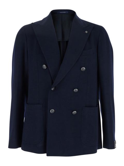 TAGLIATORE - Tagliatore Men 'Montecarlo' Blue Double-Breasted Jacket In Virgin Wool Blend Man