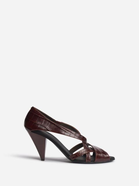CO Open Toe Heeled Sandal in Crocodile Leather