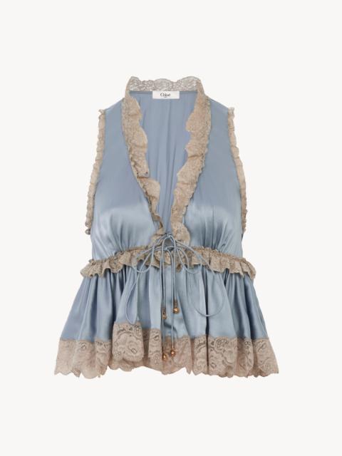 Chloé TIE-FRONT SLEEVELESS TOP IN WASHED SILK SATIN & LACE
