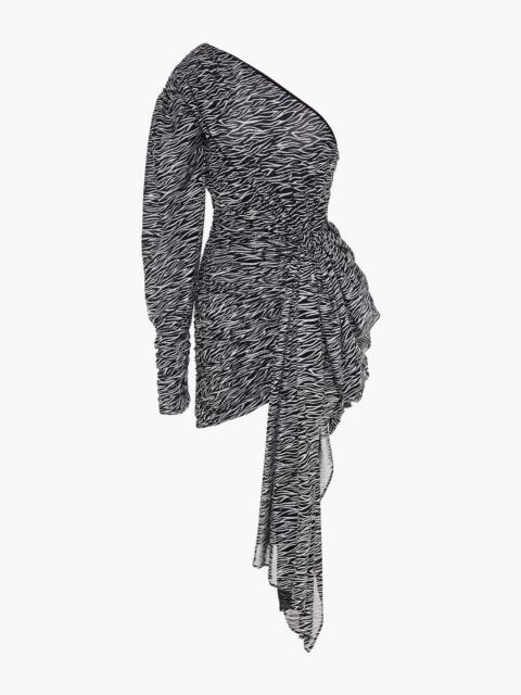 Other Designers One-shoulder gathered glittered mesh mini dress