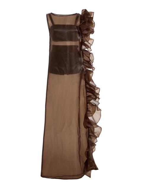 MARLIES GRACE Bea Ruffled Organza Maxi Dress brown