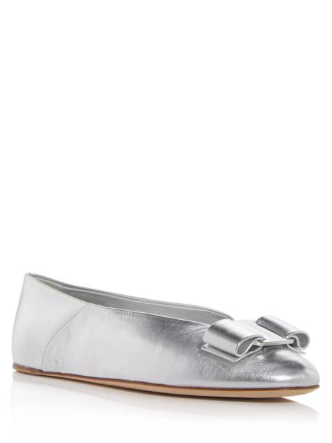 FERRAGAMO Women's Vanna Leather Hardware Bow Flats