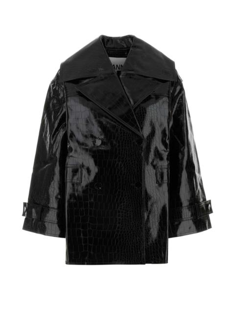 GANNI Ganni Women Black Synthetic Leather Coat