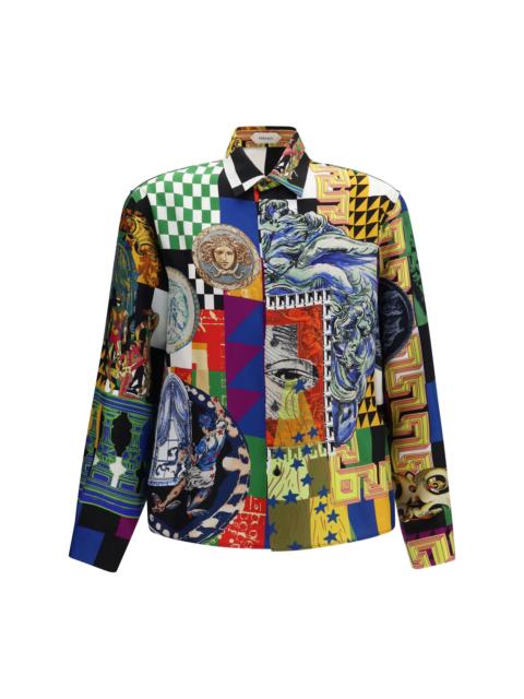 VERSACE Versace Medusa Print Silk Twill Shirt Multicolor