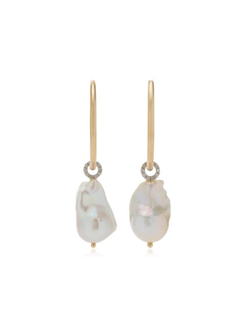 MATEO 14kt Yellow Gold Pearl And Diamond Earrings white
