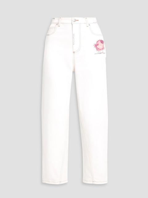 Marni Floral-appliquéd high-rise tapered jeans