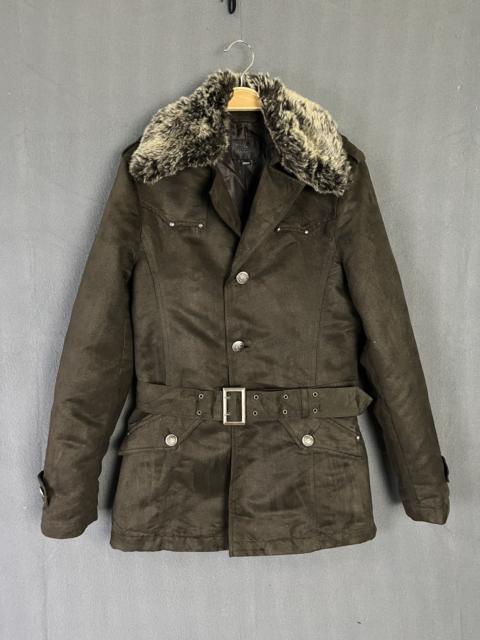 Mossimo Sport Faux Fur Collar Belted Jacket Military Style