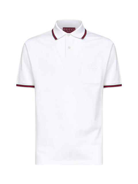 GUCCI Gucci Men White Stretch Cotton Piqué Embroidered Polo Shirt