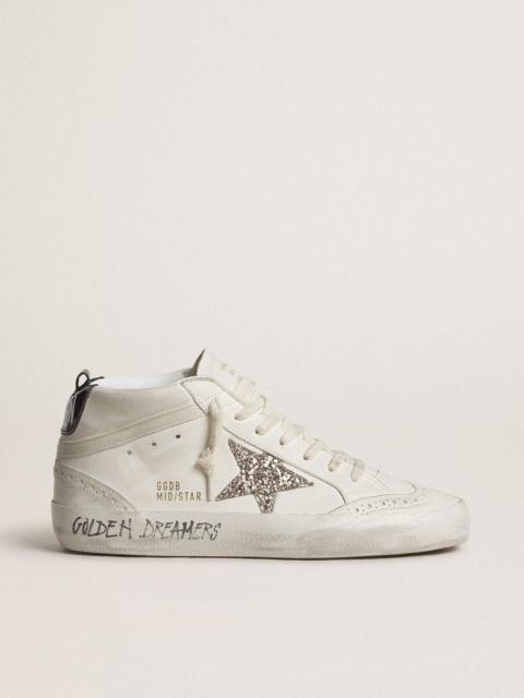 Golden Goose Mid Star with silver glitter star and black laminated heel tab