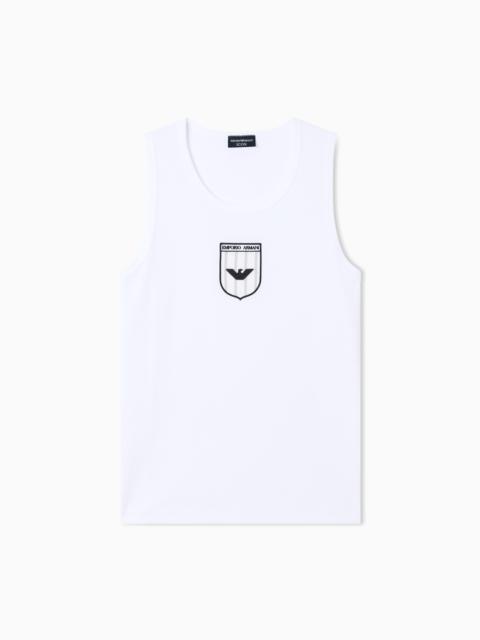EMPORIO ARMANI INTERLOCK JERSEY TANK TOP WITH ICON EMBROIDERY