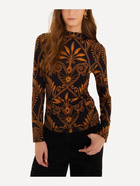 FARM RIO Black Cornely Ainika Ruched Waist Jersey Blouse